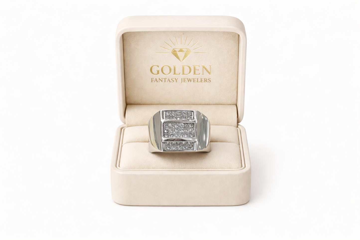 14K White Gold Men's Ring Princess 2.00 ct Natural Diamond