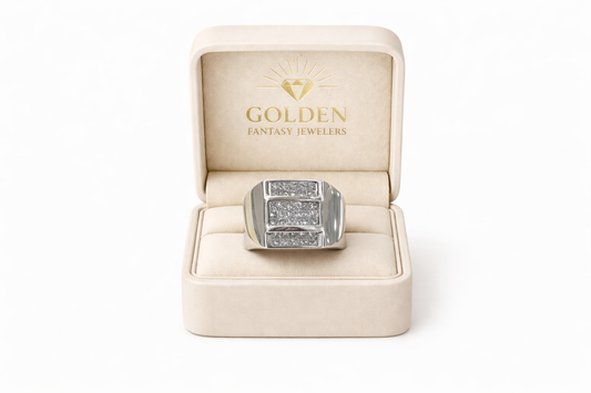 14K White Gold Men's Ring Princess 2.00 ct Natural Diamond