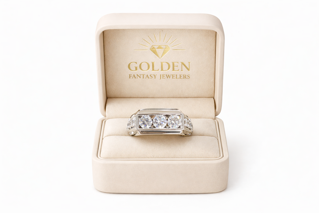 14K White Gold Men's Ring Round 1.50 ct Natural Diamond