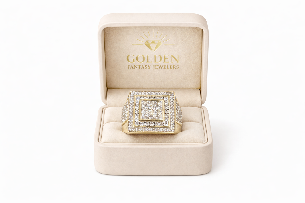 10K Yellow Gold Men's Ring Round Cut 1.60 ct Natural Diamond