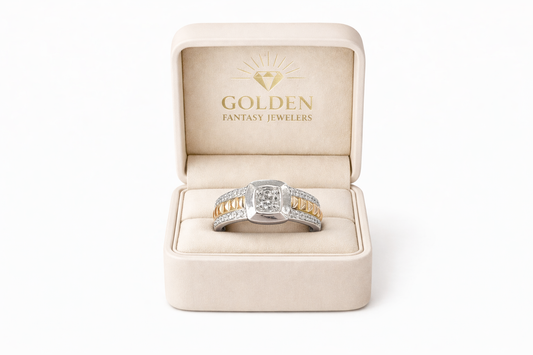 14K Gold Men's Two-Tone Presidental Style Ring 0.97 ct Natural Diamond