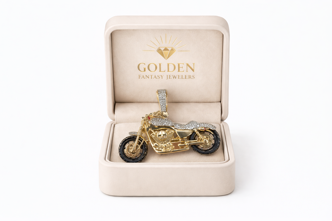 10K Yellow Gold “Motorcycle”Charm 2.00 ct Natural Diamond