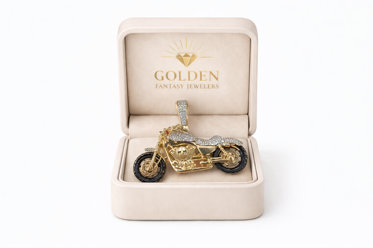 10K Yellow Gold “Motorcycle”Charm 2.00 ct Natural Diamond