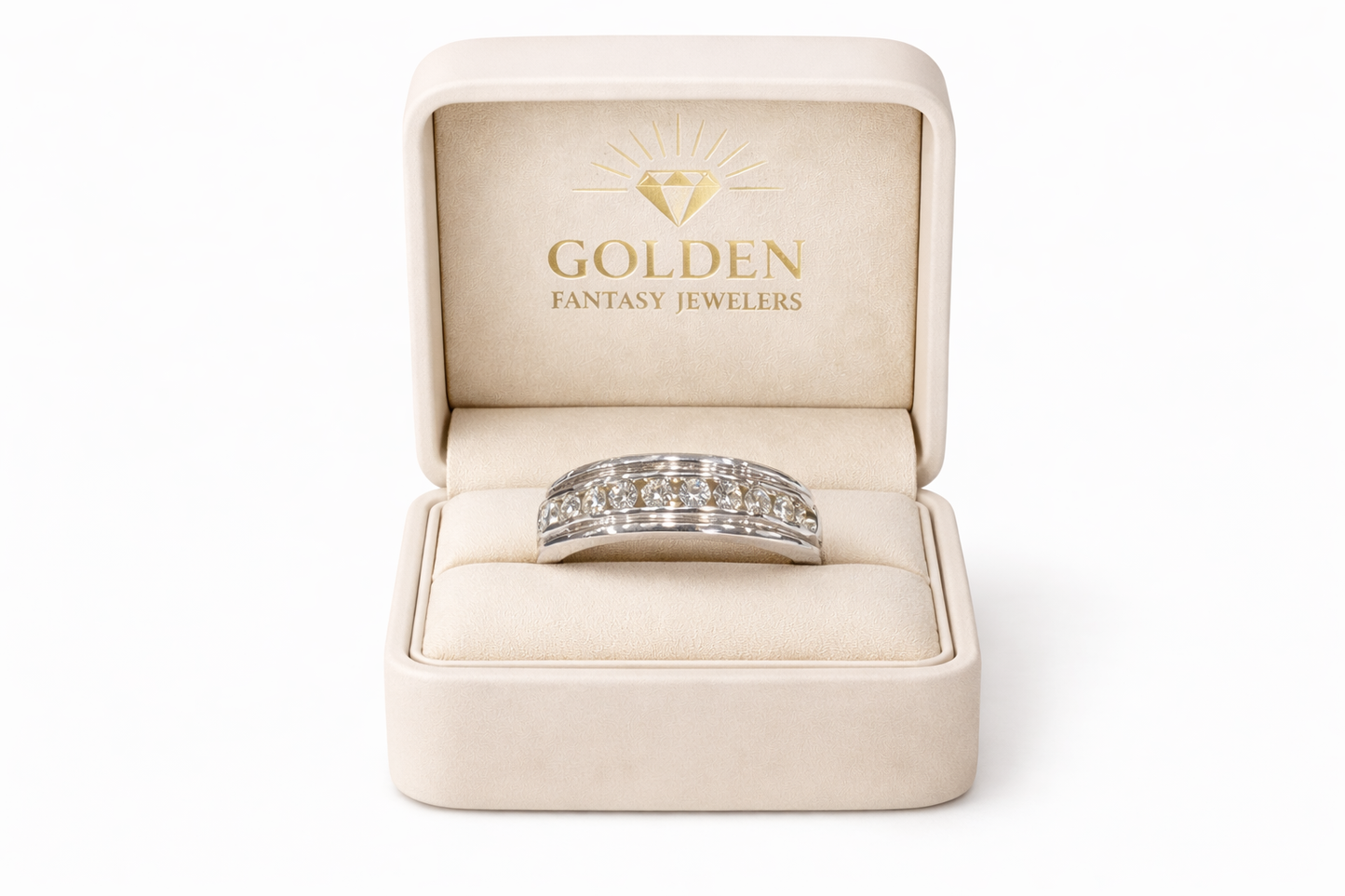 14K White Gold Men's Ring Round 0.54 ct Natural Diamond