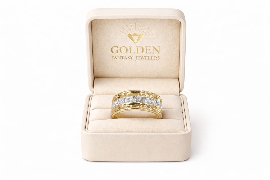 14K Yellow Gold Men's Ring Round 1.28 ct Natural Diamond