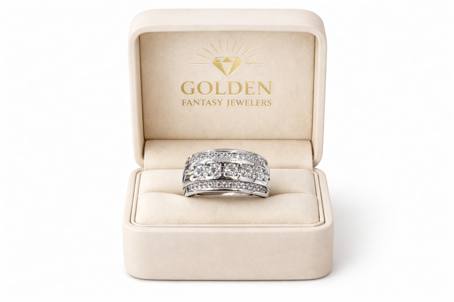 14K White Gold Men's Ring Round 1.28 ct Natural Diamond