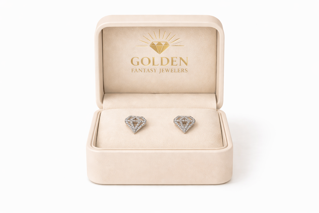 14K White Gold “Diamond Shape” Earrings 0.25 ct Natural Diamond