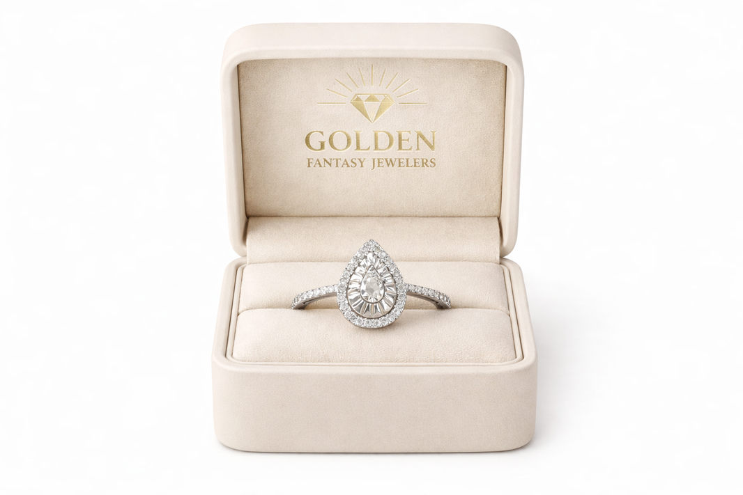 Sterling Silver Women's “Pear” Ring 0.16 ct Natural Diamond