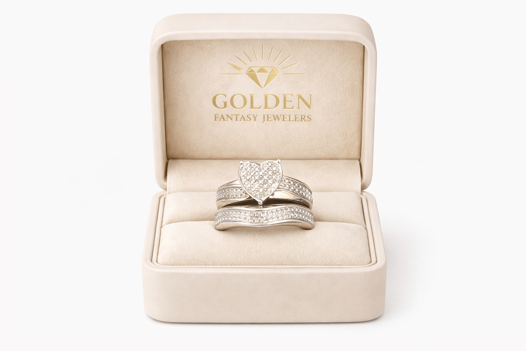 Sterling Silver Women's “Heart” Wedding Set 0.10 ct Natural Diamond