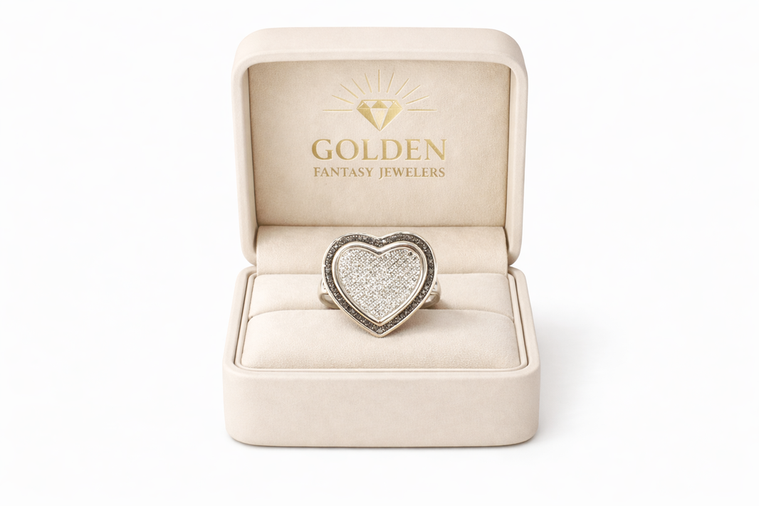 Sterling Silver Women’s Heart Ring 0.36 ct Black Natural Diamond