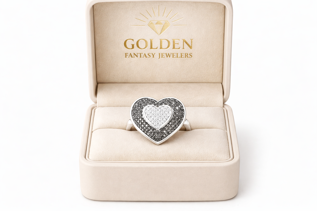 Sterling Silver Women’s Heart Ring 0.60 ct Black Natural Diamond