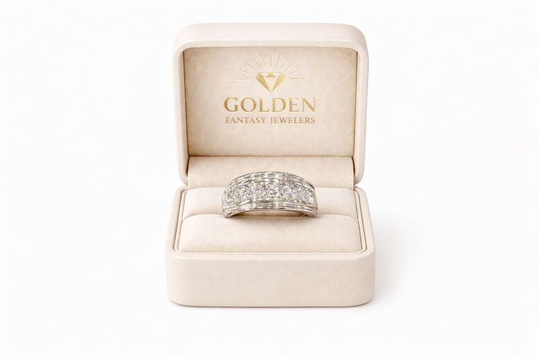 14K White Gold Men's Ring 0.85 ct Natural Diamond