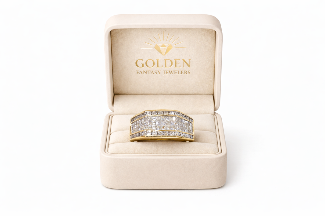 14K Yellow Gold Men's Ring 2.75 ct Cushion Natural Diamond