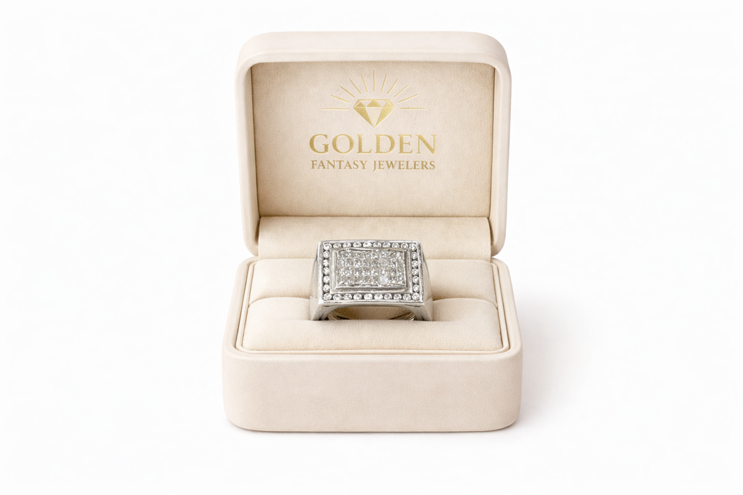 14K White Gold Men's Ring Cushion 1.50 ct Natural Diamond