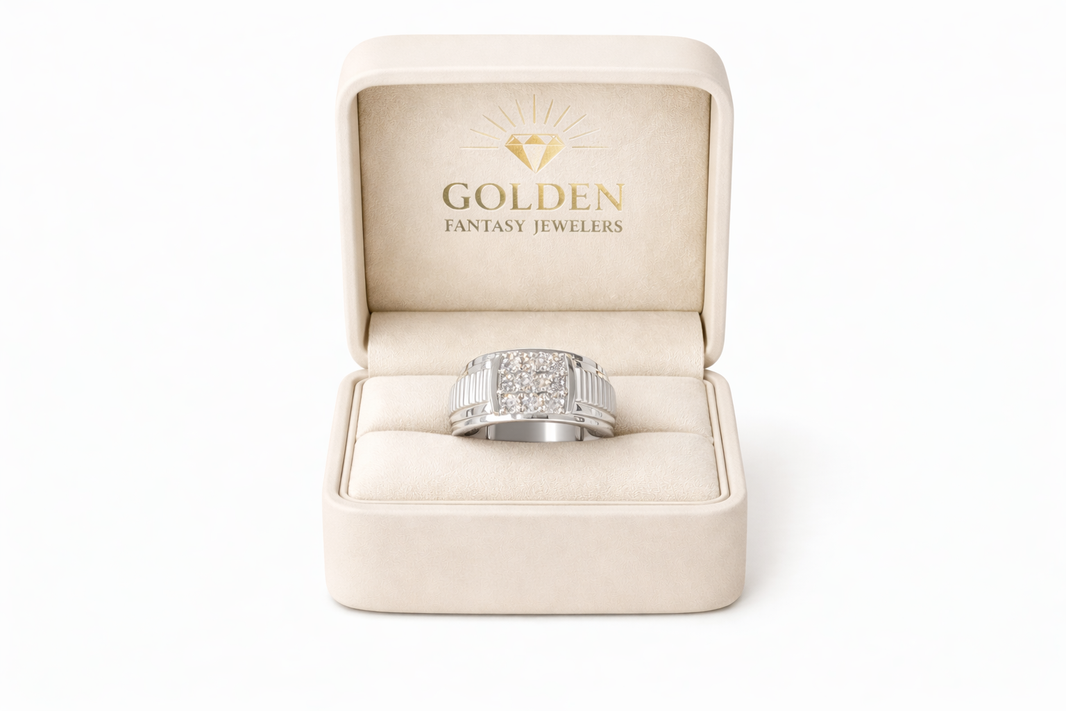 14K White Gold Men's Presidential Style Ring 0.81 ct Natural Diamond