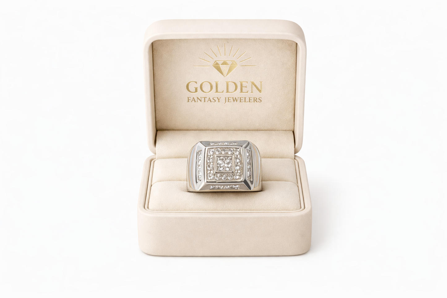 14K White Gold Men's Ring Princess 2.00 ct Natural Diamond