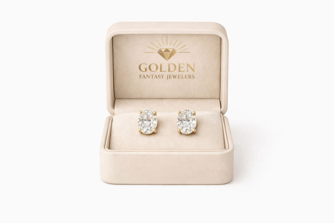 14K Yellow Gold Oval Earrings 3.00 ct Lab Grown Diamond