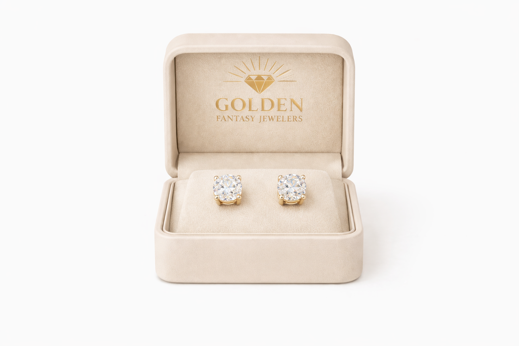 14K Yellow Gold Round Earrings 1.00 ct Lab Grown Diamond