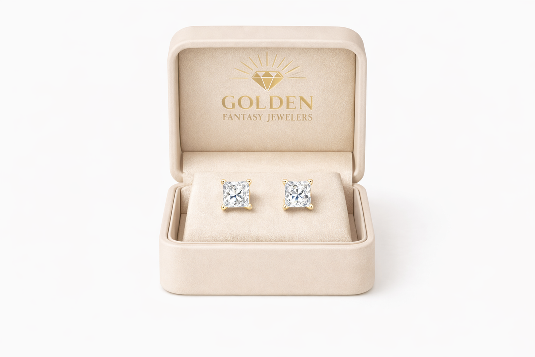 14K Yellow Gold Princess Cut Earrings 0.50 ct Lab Grown Diamond