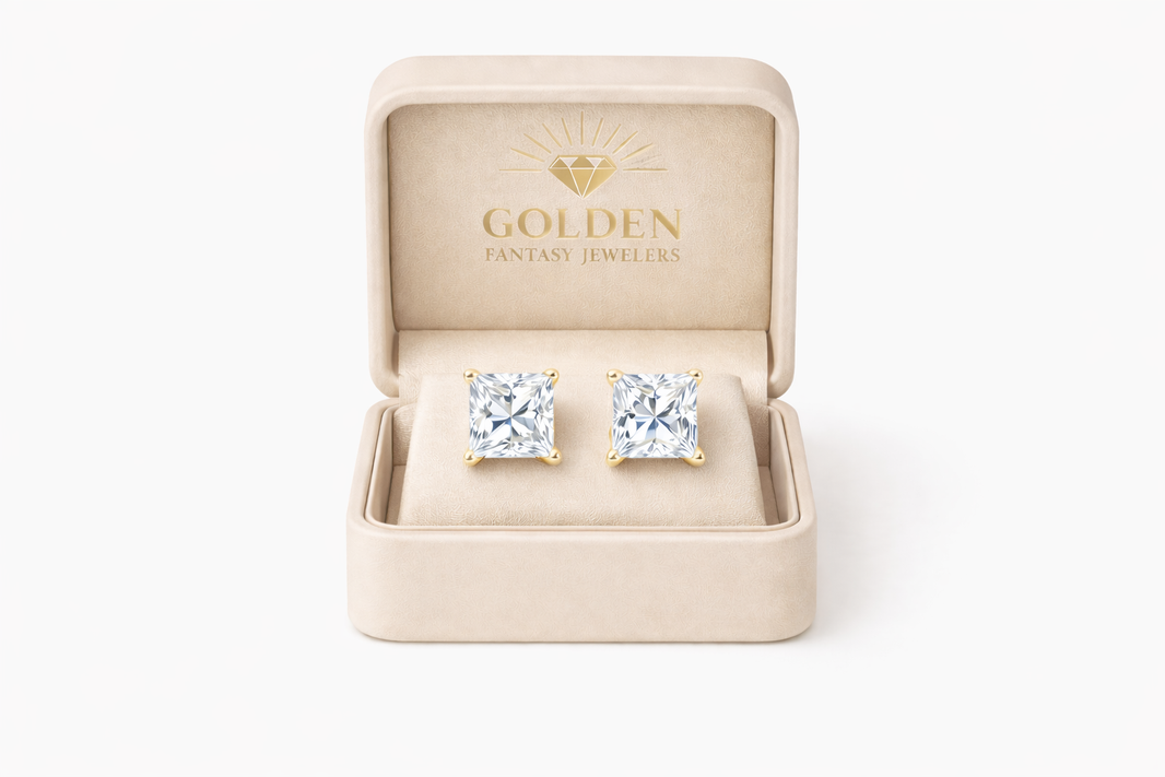 14K Yellow Gold Princess Cut Earrings 1.00 ct Lab Grown Diamond