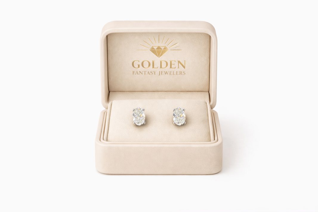 14K White Gold Oval Cut Earrings 2.00 ct Lab Grown Diamond