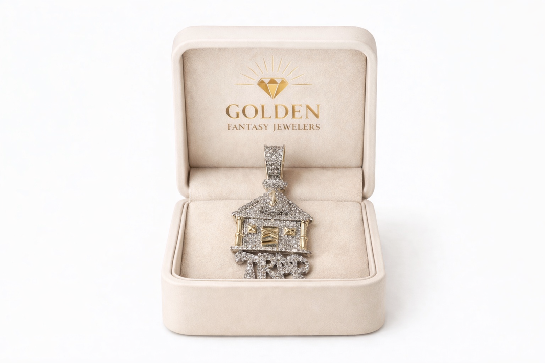10K Yellow Gold “Trap House”Charm 1.50 ct Natural Diamond