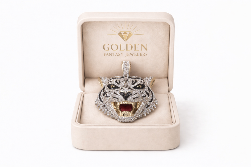 10K Two-Tone Gold “Tiger” Charm 1.37 ct Natural Diamond