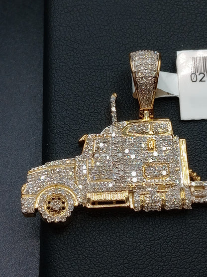 10kt Gold Truck Pendant - Natural Diamonds - Trucker Charm - Unisex