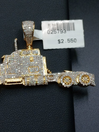 10kt Gold Truck Pendant - Natural Diamonds - Trucker Charm - Unisex
