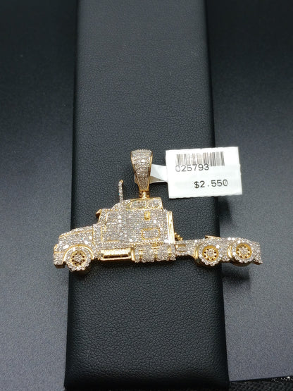 10kt Gold Truck Pendant - Natural Diamonds - Trucker Charm - Unisex