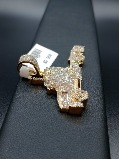 10kt Gold Truck Pendant - Natural Diamonds - Trucker Charm - Unisex