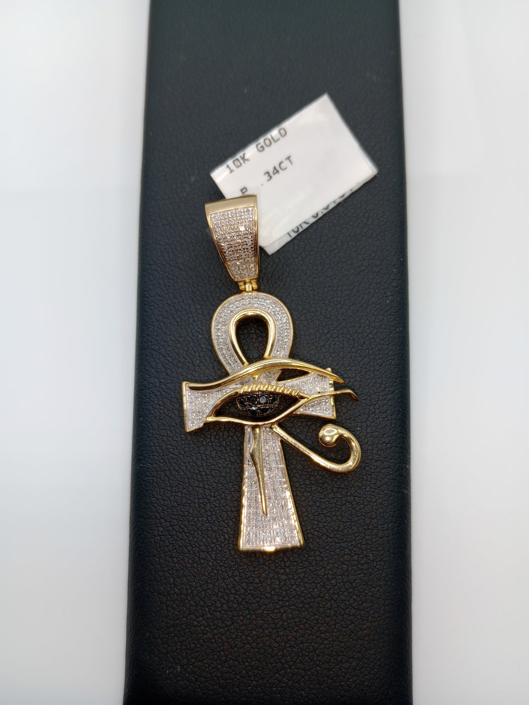 Diamond Ankh Pendant - 10kt Gold Pendant - Natural Diamond White and Black -  Ankh Charm