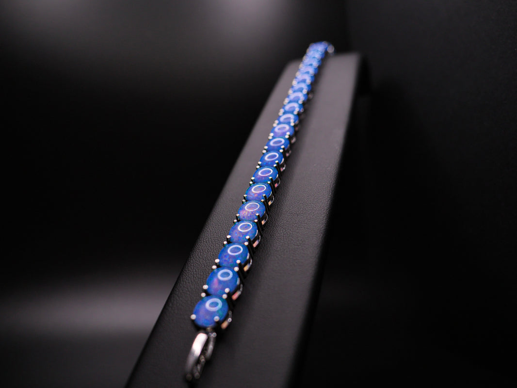Blue Opal Tennis Bracelet, 925 Silver Solid, 7.5 inches Adjustable, Valentines Day Gift, October Birtstone, Opal Jewelry