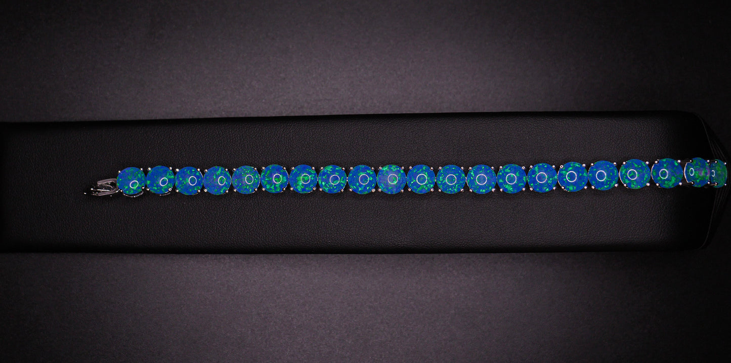Blue Opal Tennis Bracelet, 925 Silver Solid, 7.5 inches Adjustable, Valentines Day Gift, October Birtstone, Opal Jewelry