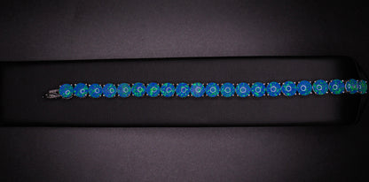 Blue Opal Tennis Bracelet, 925 Silver Solid, 7.5 inches Adjustable, Valentines Day Gift, October Birtstone, Opal Jewelry