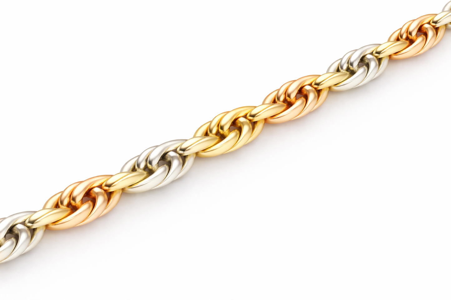 14k - 4.00mm Diamond-Cut Rope Bracelet - Tricolor