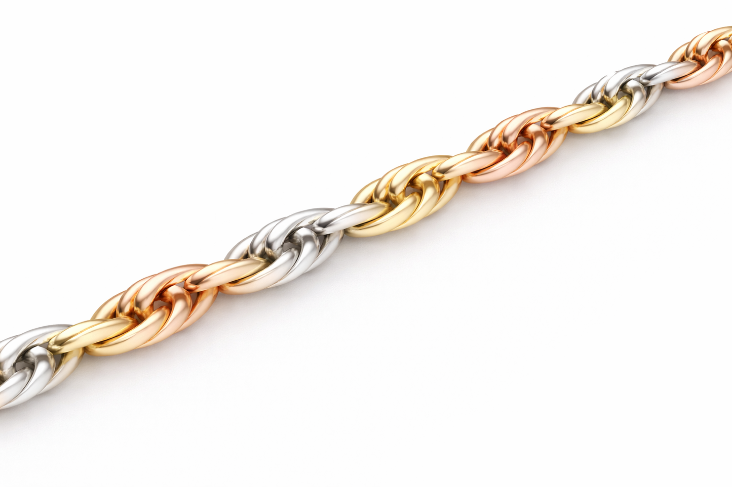 14k - 3.00mm Diamond-Cut Rope Bracelet - Tricolor