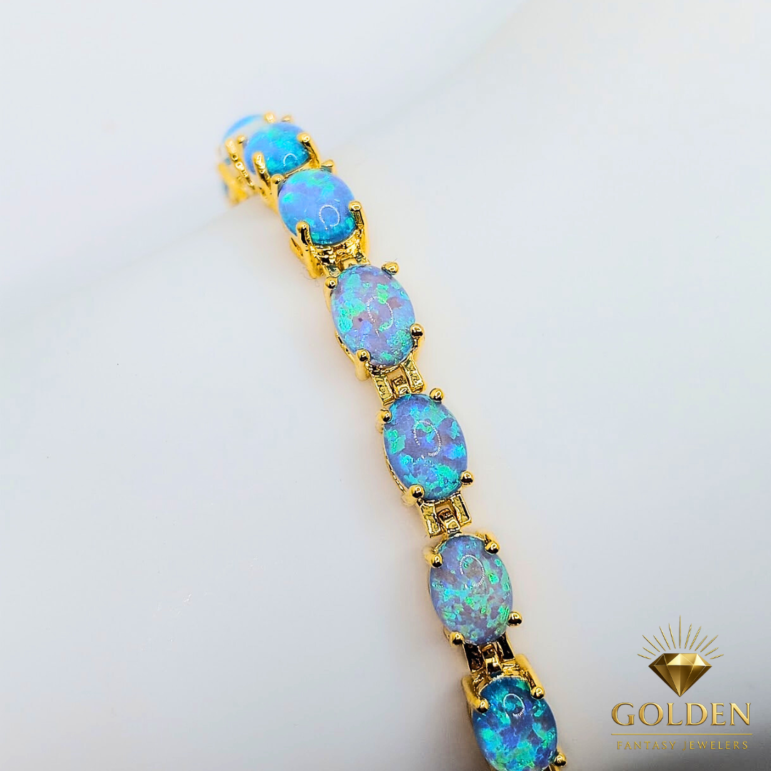 Ethiopian White Opal Tennis Bracelet, Oval Blue Opals, 925 Silver Solid, Valentine Day Gift