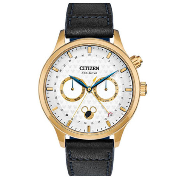 Citizen Disney Mickey Mouse Moon Phase AP1058-11W Men's Gold-Tone Eco-Drive Moon Phase Watch - front view