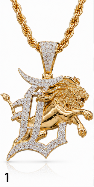 10kt Yellow Gold D Lion Charm, 2.5 Ct Lab Grown Diamonds