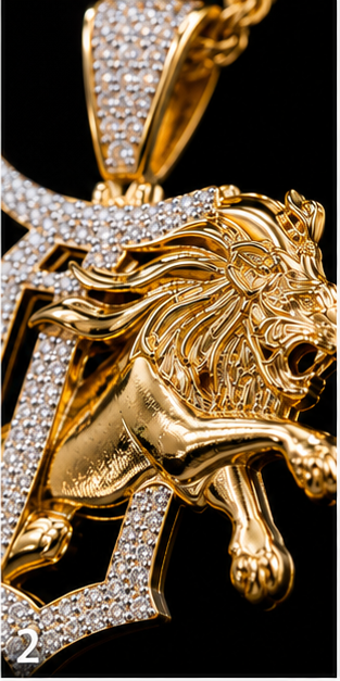 10kt Yellow Gold D Lion Charm, 2.5 Ct Lab Grown Diamonds