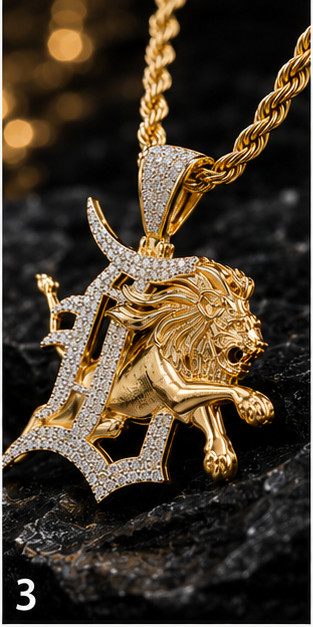 10kt Yellow Gold D Lion Charm, 2.5 Ct Lab Grown Diamonds