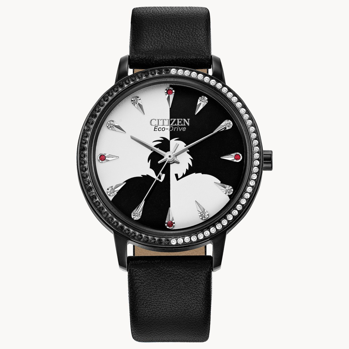 Citizen Disney Cruella De Vil FE7045-09W Women's Black Ion-Plated Eco-Drive Watch - front view