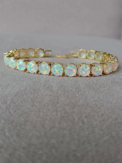Gold White Opal Tennis Bracelet | Opal Bracelet | Opal | October Birthstone