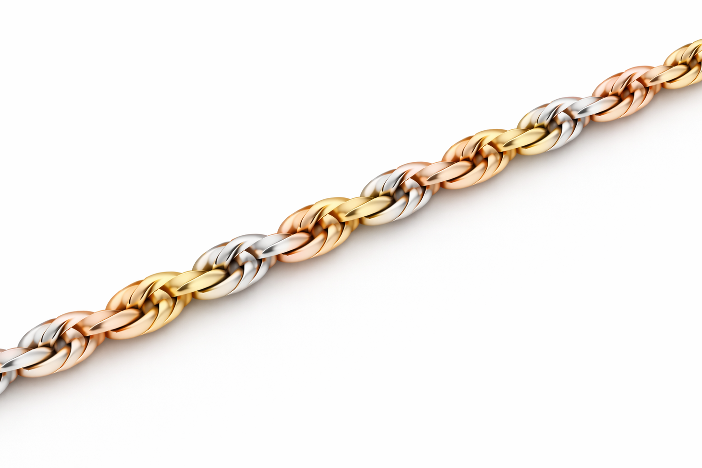 14k - 2.90mm Diamond-Cut Rope Chain - Tricolor