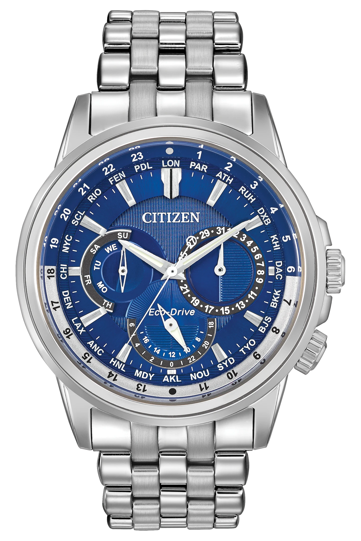 Citizen Calendrier BU2021-51L Men's Silver-Tone Eco-Drive Watch - front view