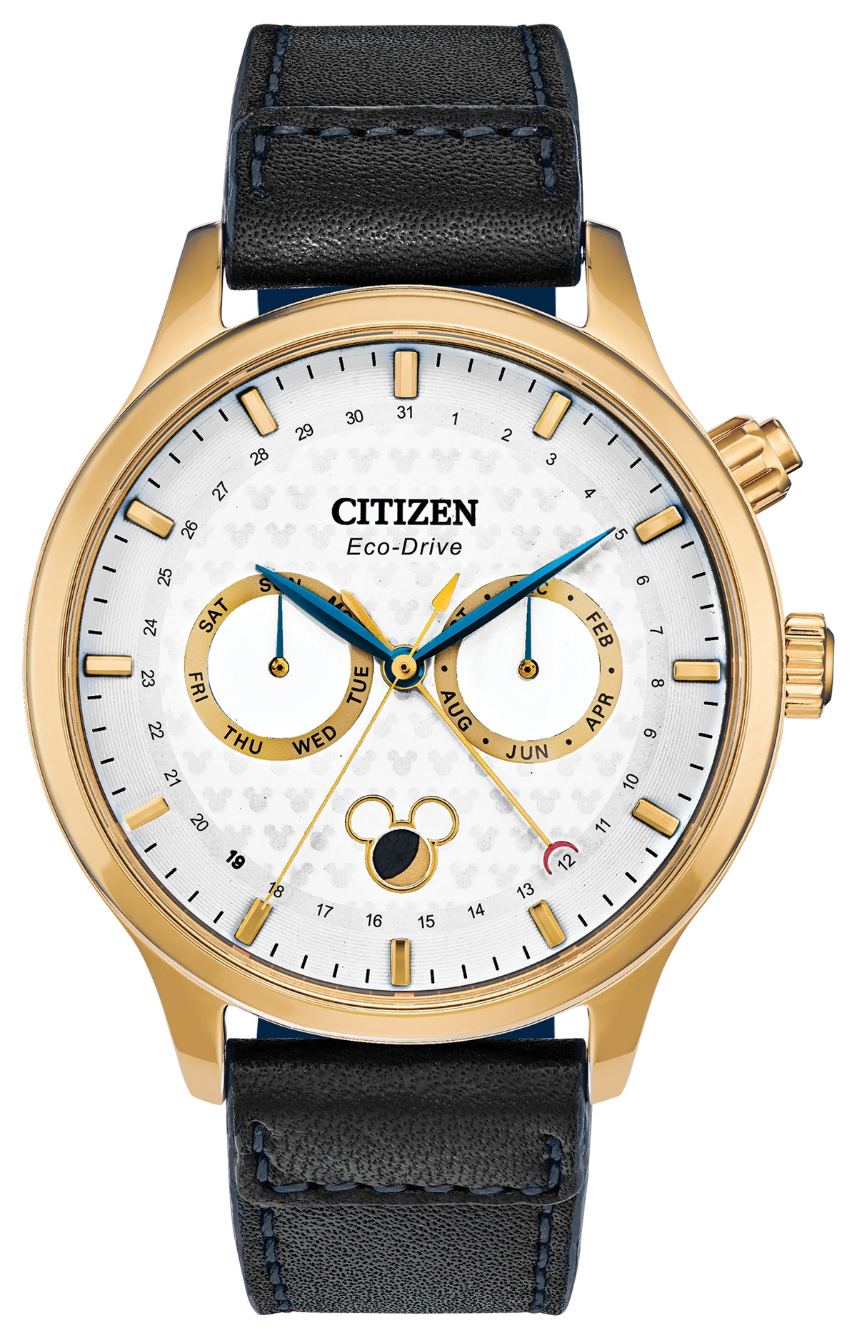Citizen Disney Mickey Mouse Moon Phase AP1058-11W Men's Gold-Tone Eco-Drive Moon Phase Watch