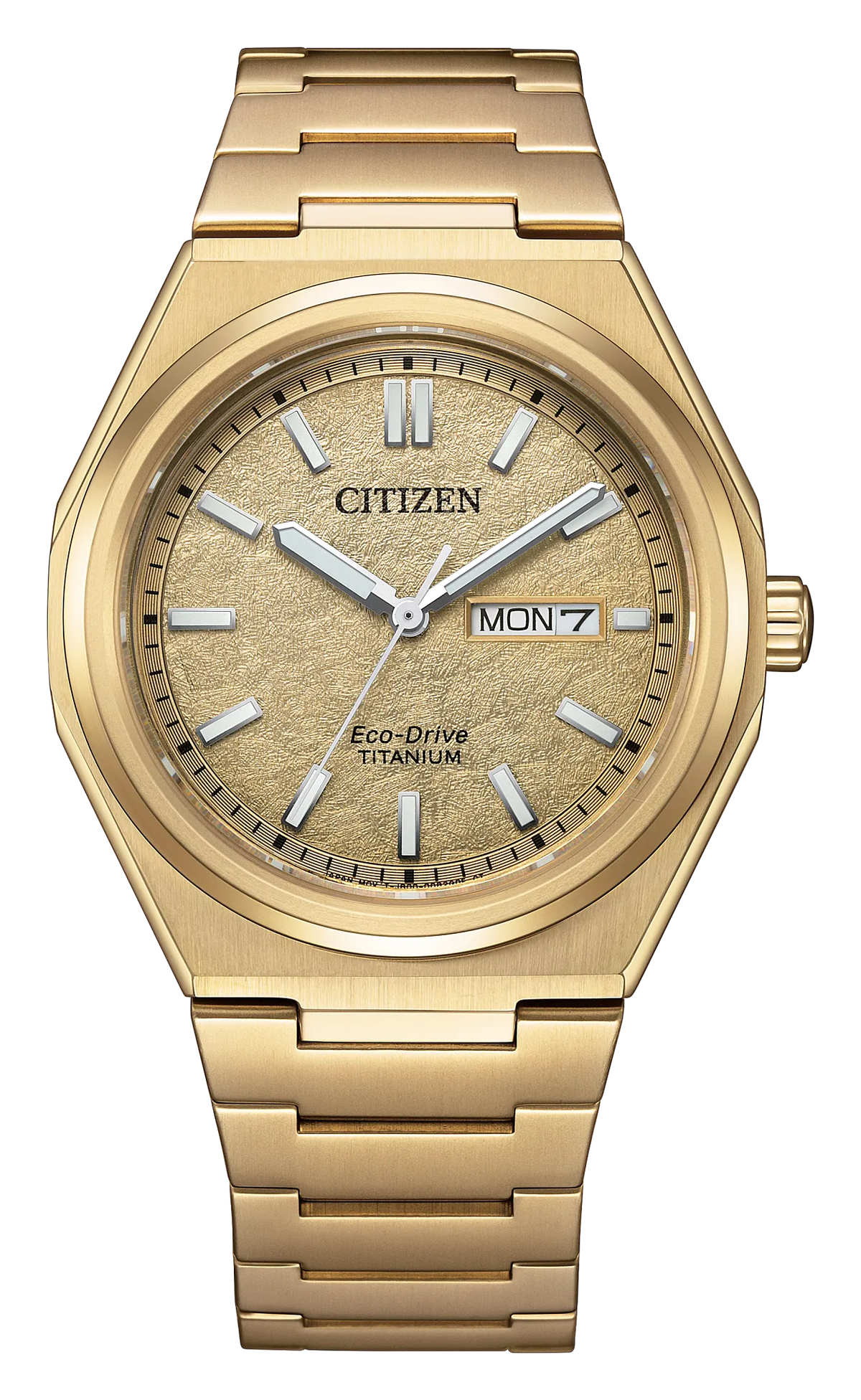 Citizen Zenshin Three-hand AW0132-55P Men's Amber Yellow Eco-Drive Watch - front view