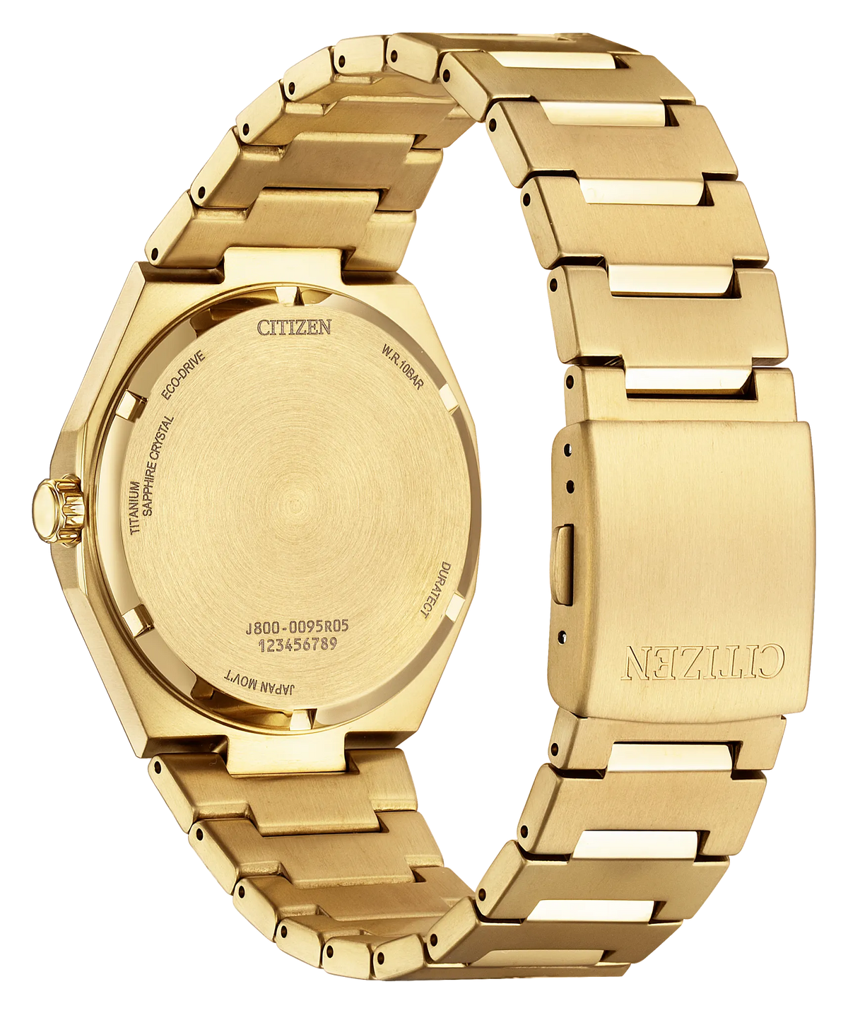 Citizen Zenshin Three-hand AW0132-55P Men's Amber Yellow Eco-Drive Watch - back view