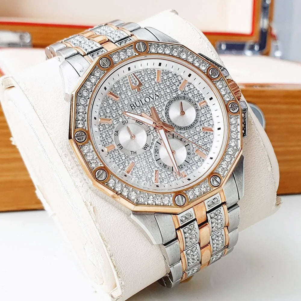 Bulova Octava 98C133 Men's Two-Tone Rose Gold and Silver-Tone Quartz Multifunction Watch - side view
